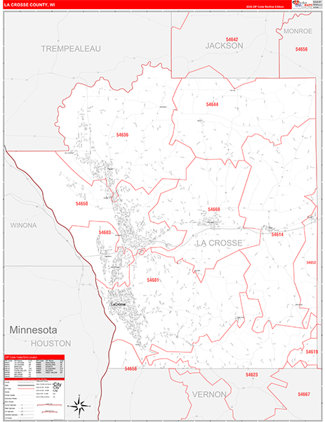 La Crosse County, WI Zip Code Wall Map